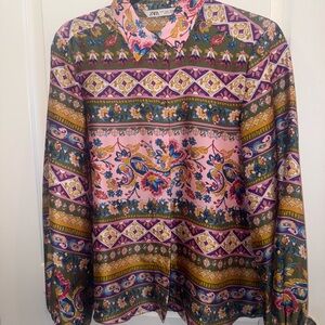 Zara Blouse, Pink Pattern, Silk like , size S